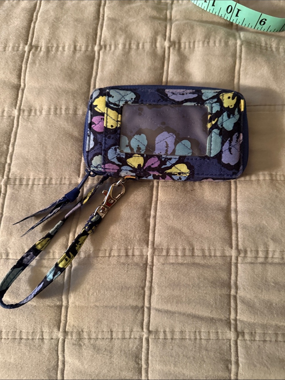 Vera Bradley Floral Pattern Navy Wristlet ID Holder